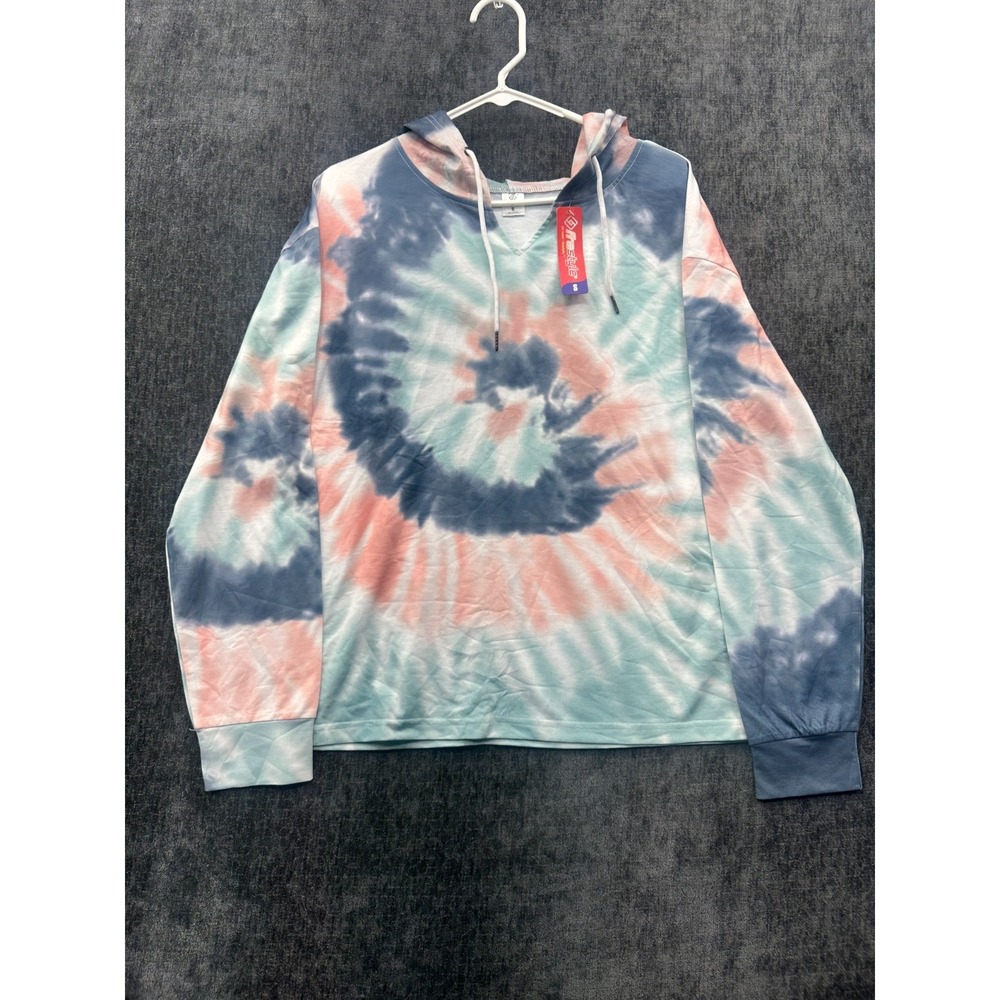 Frestyle Hoodie Womens Small Multicolor Pastel Spiral Tie Dye Split Neck Winter
